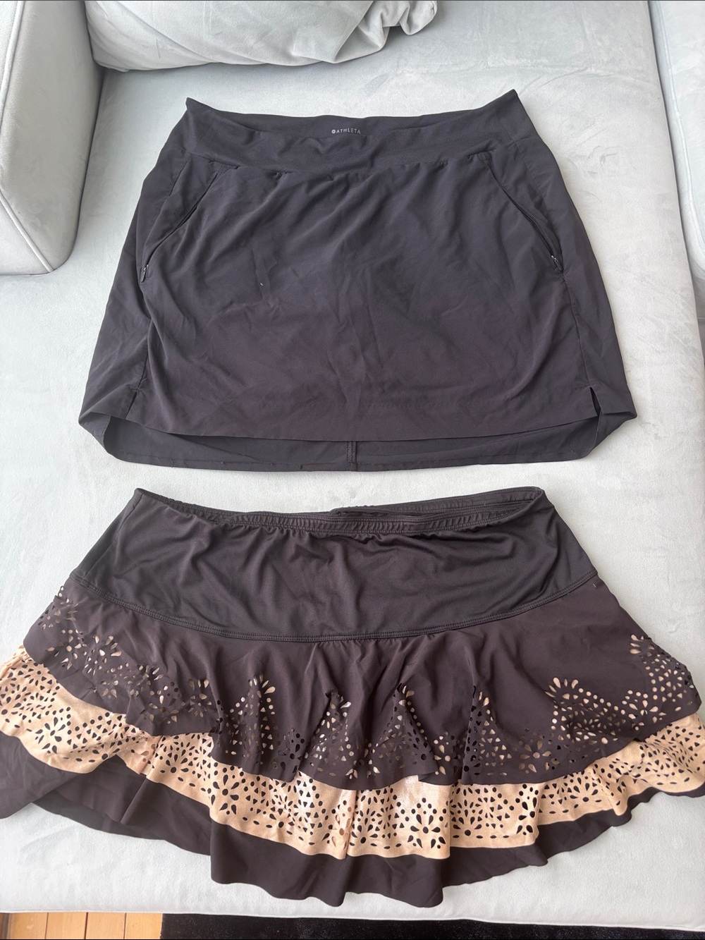 Athleta Black Tennis Skirt and Laser Cut Tennis Skirt, Size 14